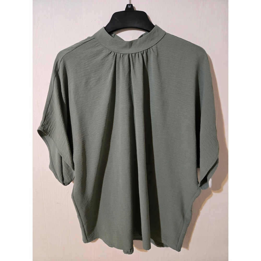 You & Me Women Olive Green Mock Neck Tie Back Dolman Blouse Top M YMT20083V